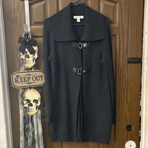 Ellen Tracy Charcoal Buckle Cardigan